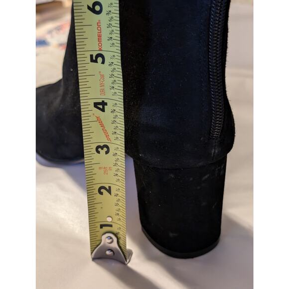 J. Crew Black Suede Round Toe High Ankle Back Zip Chunky Heel Boot Womens Sz 9 - Picture 10 of 12